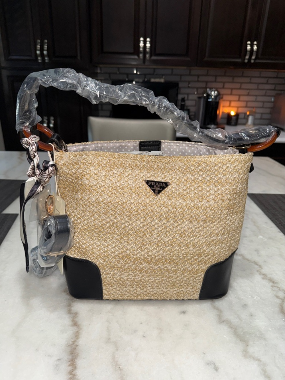Prada raffia shoulder bag